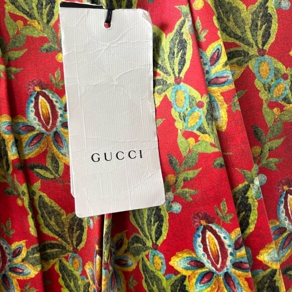 Gucci Pleated Midi Skirt Hibiscus Red Floral - Picture 4 of 8
